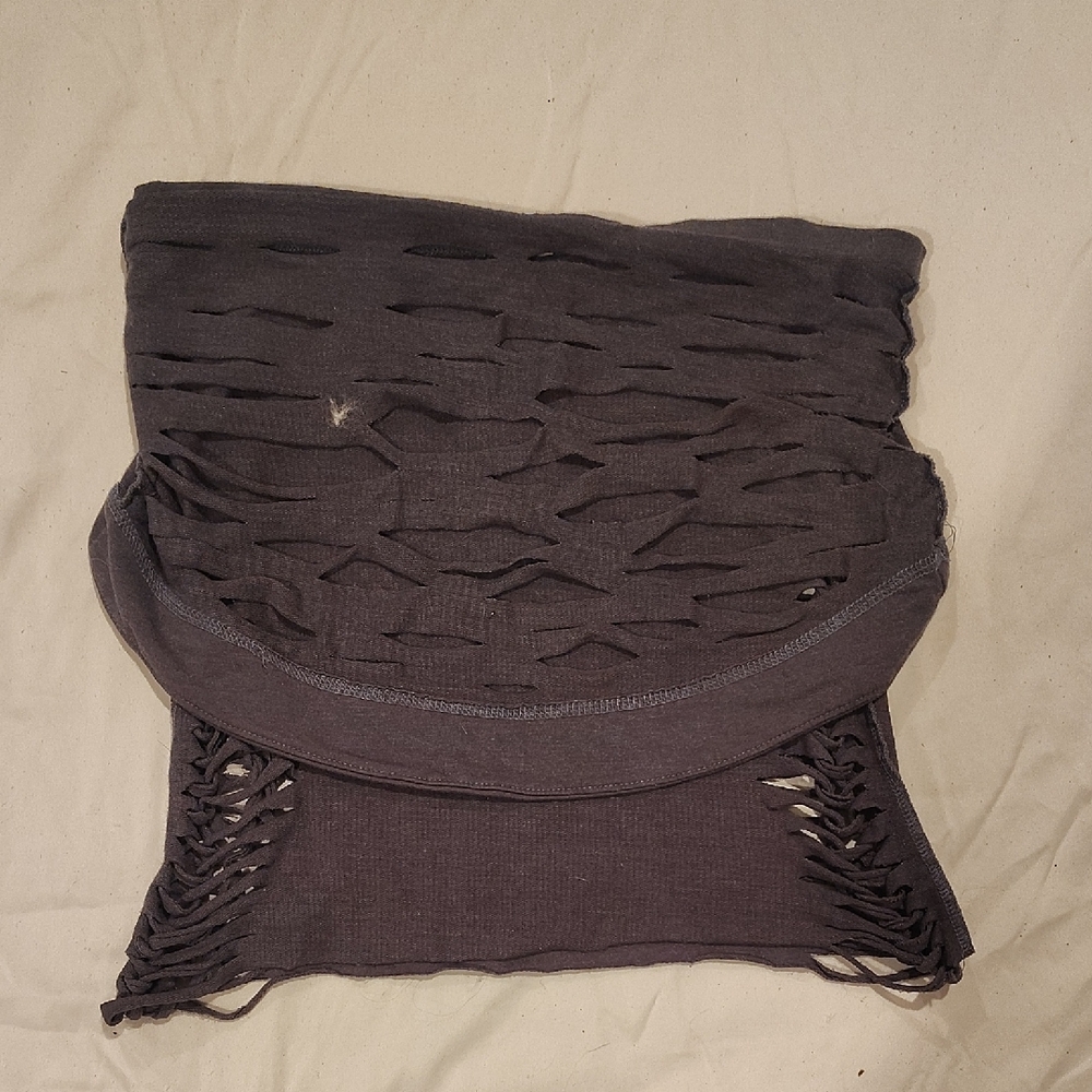 Distressed Gray Split Weave Crop Top Or Skirt